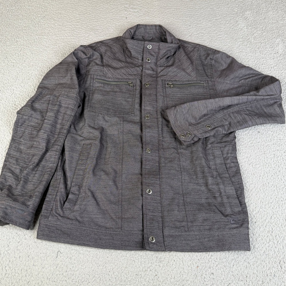 REI Jacket Mens Medium Gray Field Full Zip Snap Utility Textured RN 37249